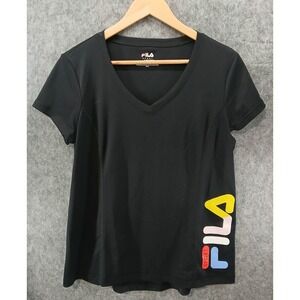 FILA SPORT Black V Neck Activewear T Shirt‎ Women's Size Large Athletic Fit